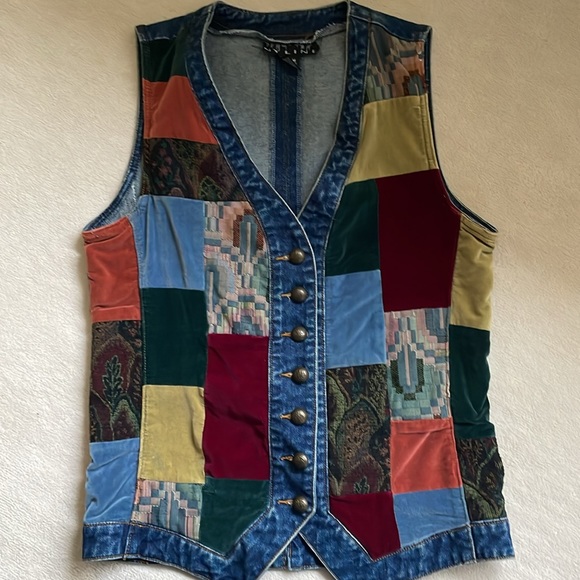 NY Line vintage patchwork jean vest size medium - Picture 2 of 14